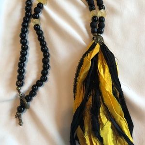 Black and Gold Silk Tassel Necklace